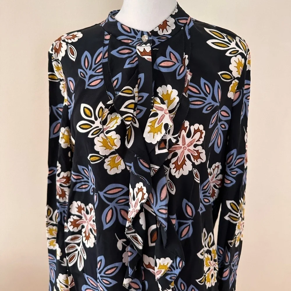 TORY BURCH Floral Jane Black Hopewell Bohemian Shirtdress
